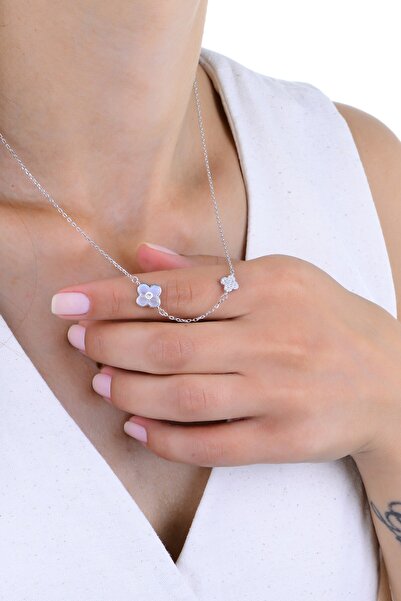 Söğütlü Silver Gümüş rodyumlu zirkon ve taşlı double şans yonca kolye SGTL12967RODAJ