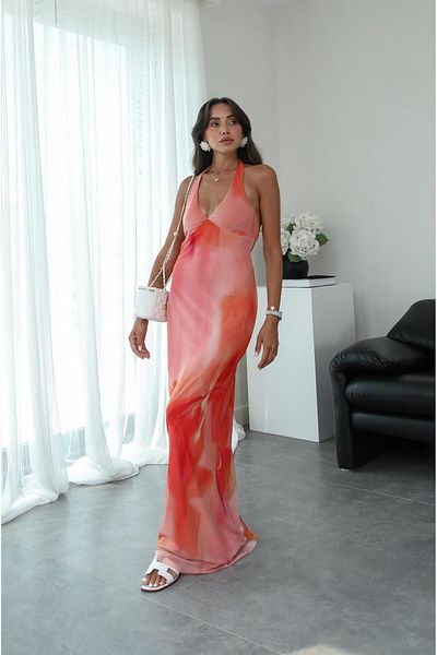 Havoş Orange Tie-Dye Patterned Dress