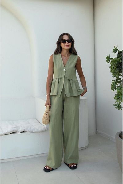 Havoş Green Single Button Vest Trousers Suit