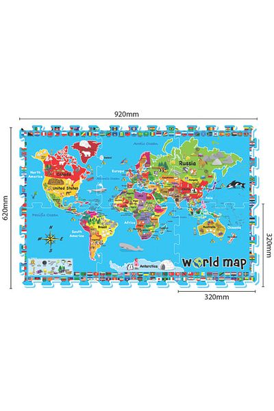 LUDIRO EVA Foam Puzzle Mat for Kids, Set of 6 Educational Pieces with World Map, Safe, Non-Toxic