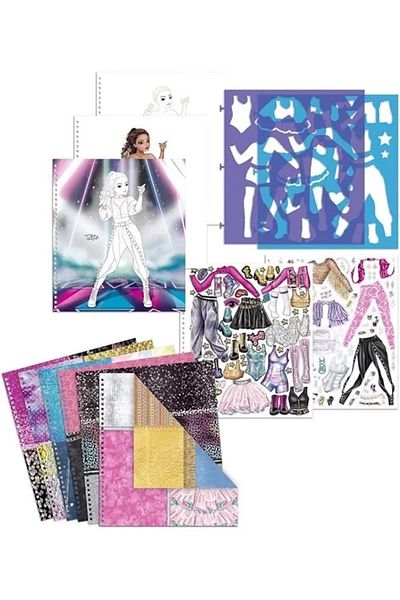 Mu Art Ahşap 12228 Topmodel Popstar - Carte de colorat, 60 de pagini de modele de motive și îmbrăcăminte