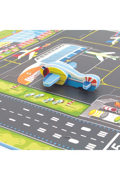 LUDIRO EVA Foam Puzzle Mat for Children, Set of 9 Educational Pieces with Airport, 3D Airplane