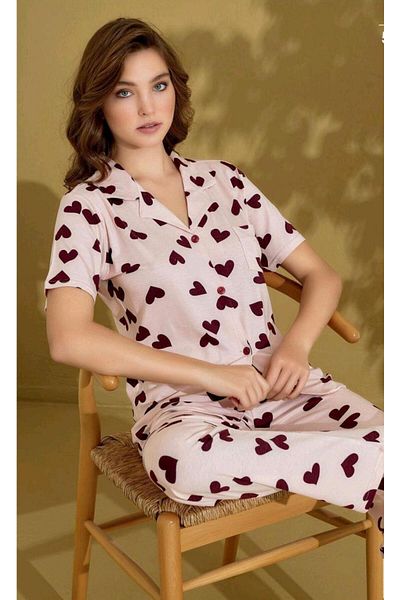 RAPAPA Women's Short Sleeve Button Pajamas Size Bottom Top Long Set 52031