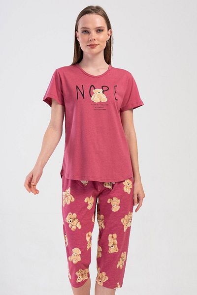 VİENETTA Cotton Women's Short Sleeve Capri Pajama Set, 408481