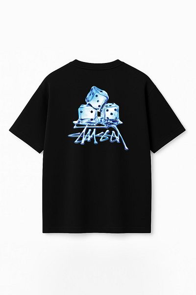 THE RULE Unisex Stüssy Ice Cube με στάμπα Oversize 100% βαμβακερό μπλουζάκι με φαρδιά κοπή με υφή RF0531