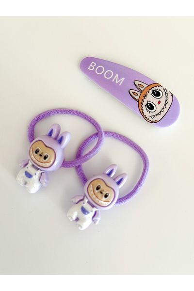 PURPLE'S BİR TUTAM MUTLULUK Labubu Figured Enamel Snap and 2-Piece Baby Kids Rubber Buckle Set