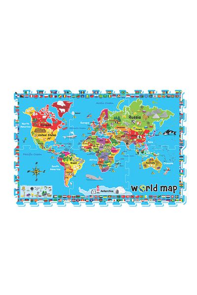 LUDIRO EVA Foam Puzzle Mat for Kids, Set of 6 Educational Pieces with World Map, Safe, Non-Toxic