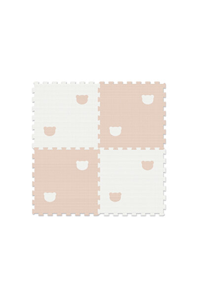 LUDIRO Puzzle Mat, 4 Pieces 60x60 Cm, EVA Foam, Protection, Teddy Bear Design, White Beige