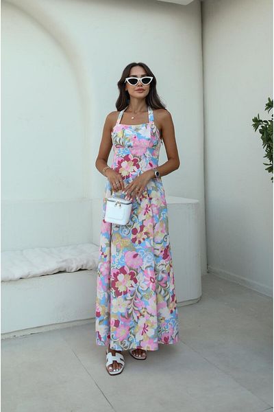 Havoş Colorful Floral Patterned Strap Tie Dress