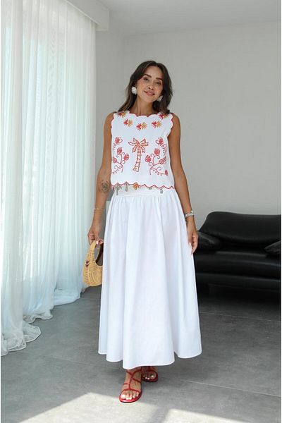 Havoş White Embroidered Vest Blouse Skirt Suit