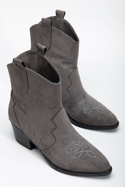 MS SUGAR SHOES Γυναικείες κοντές μπότες Western Cowboy με κέντημα από ψεύτικο σουέντ