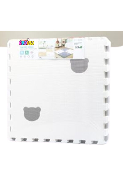 LUDIRO Puzzle Carpet, 4 Pieces 60x60 Cm, EVA Foam, Protection, Teddy Bear Design, White Gray