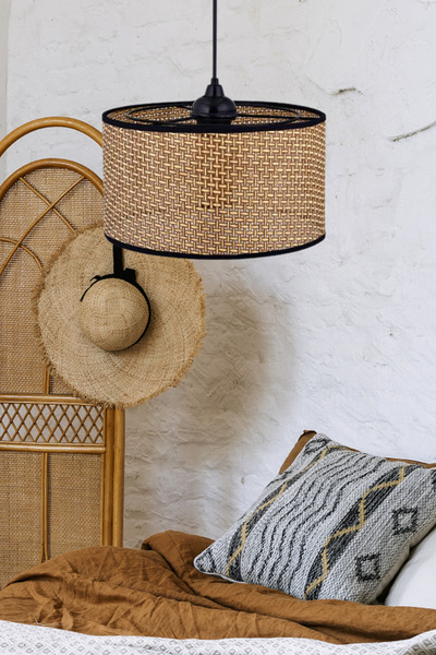 Art&Gift Rakkas Hasır Kaplama Metal Kasalı Silindir Kahverengi Avize Salon Ya...