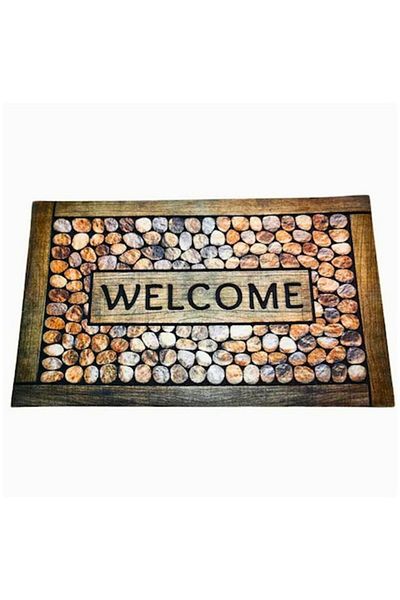 OPTIM DEKO Door Mat, Rubber & Nylon, DM 23, STONE WELCOME, 75 x 45 cm