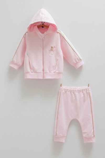 Caramell Pink Teddy Bear Patterned Baby Girl Set (3-18 Months)