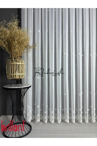 Brillant Tül Perde Kardelen Serpme Desen, Yoğun Etek İşlemeli, Bambu Dokulu