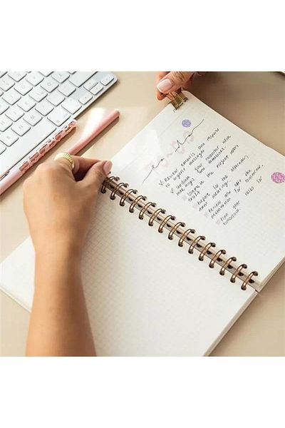 Mu Art Ahşap A5 spiral hard cover linen checkered undated notepad pink