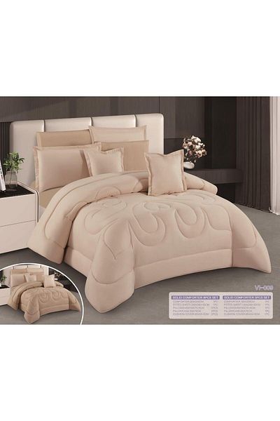 Moon King size, comfortable and soft, 6-piece double bed sheet set, two sides, checkered and plain, size 240x220 cm