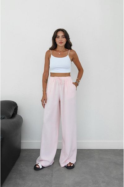 Havoş Pink Rope Lace-Up Linen Trousers