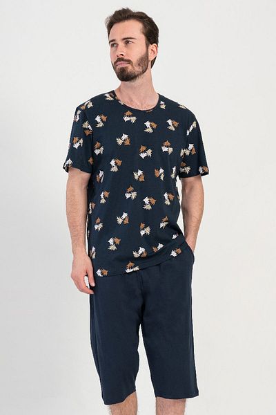 VİENETTA Cotton Men's Short Sleeve Shorts Pajamas Suit, 408023