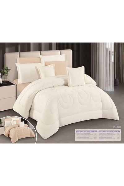 Moon King size, comfortable and soft, 6-piece double bed sheet set, two sides, checkered and plain, size 240x220 cm