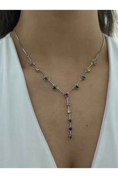 MyladyAccessoriess قلادة على شكل حرف Y ملونة على شكل باجيت (فولاذ)