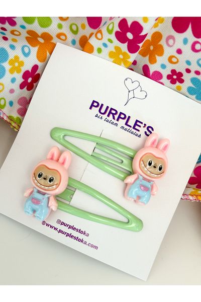 PURPLE'S BİR TUTAM MUTLULUK Labubu Figured Enamel Double Baby Kids Snap Buckle