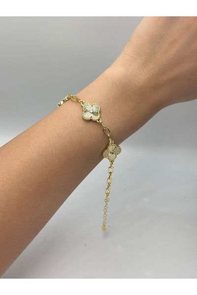 MyladyAccessoriess Clover Steel Bracelet with Stripe Plate Detail