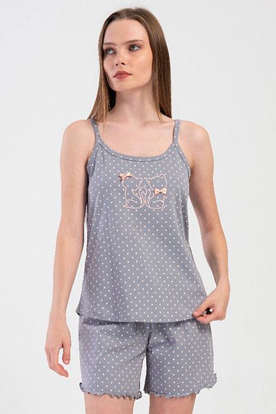 VİENETTA Cotton Women's Rope Strap Shorts Pajama Set, 409016