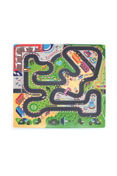 LUDIRO EVA Foam Puzzle Mat for Children, Set of 9 Educational Pieces with Race Track, 3D Car