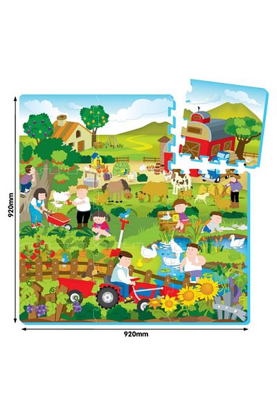 LUDIRO EVA Foam Puzzle Mat for Children, Set of 9 Educational Pieces with Farm Life