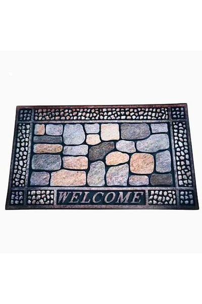 OPTIM DEKO Entrance Doormat, Rubber & Nylon, DM 22, STONE WELCOME, 75 x 45 cm