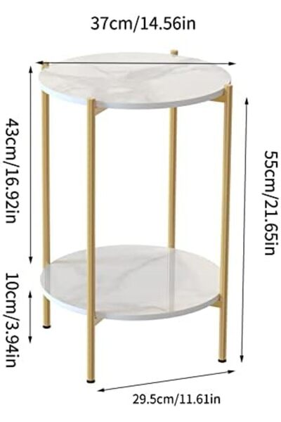 Türkiye 2 Tier MDF Coffee Table: Minimalist Nordic Style White Elegant Round Tables Tea Table Sturdy Gold