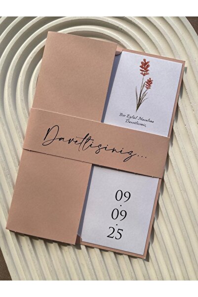 emindijital Pudra Zarflı Kuşaklı Düğün Davetiyesi 50 Adet