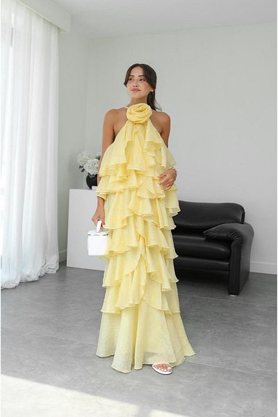 Havoş Yellow Rose Detailed Layered Dress