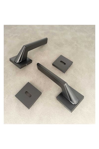 KOLDOOR Rivax Anka Matte Anthracite Zamak Square Rosette Room Door Handle 1 Set