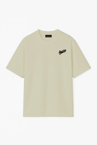 THE RULE Unisex Stwd Printed Oversize 100% βαμβακερό μπλουζάκι με φαρδιά κοπή με μαλακή υφή Crew Neck Light Khaki