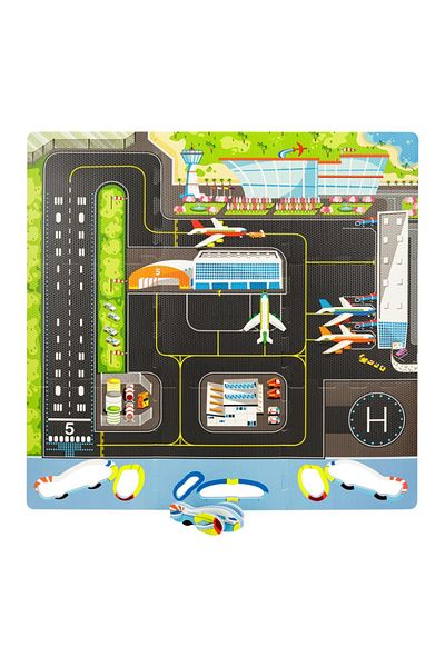 LUDIRO EVA Foam Puzzle Mat for Children, Set of 9 Educational Pieces with Airport, 3D Airplane