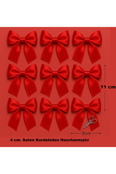 serap çiçekçilik 10 Adet 4 Cm. Kırmızı Saten Fiyonk 8*11 Cm Geniş Kırmızı Fiyonk