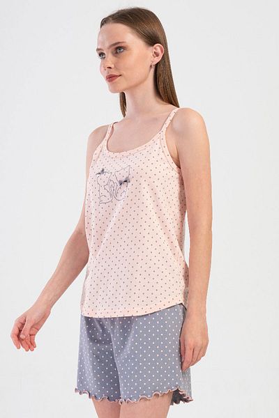 VİENETTA Cotton Women's Rope Strap Shorts Pajama Set, 409016