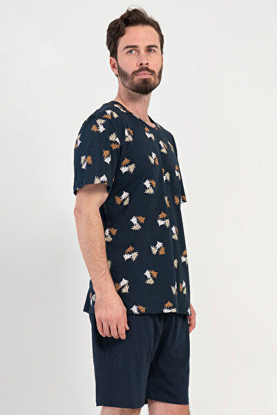 VİENETTA Cotton Men's Short Sleeve Capri Pajama Suit, 408022