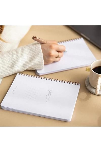 Mu Art Ahşap A5 Spiral Cardboard Cover Set of 2 Plain Unlined School Notebook 80 Sheets, Cherry with Lesson Schedule