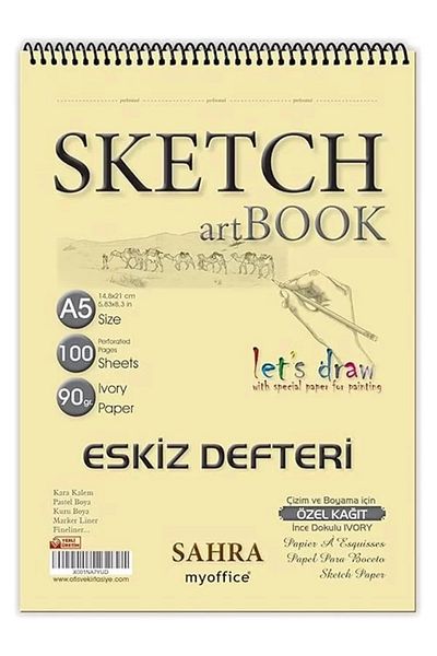 Mu Art Ahşap Sahra A5 Sketchbook - 90 Gr. 100 Sheets Spiral Quality Artist Drawing Notebook