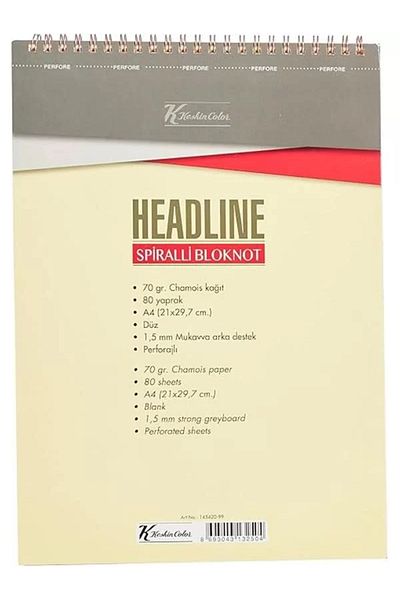 Mu Art Ahşap Copertă de carton simplă A4 80 Yp. Bloc de note Spiral Headline