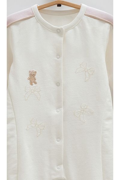 Caramell Baby Girl Romper (Bow & Teddy Embroidered) Options with & Without Booties (1-12 Months)