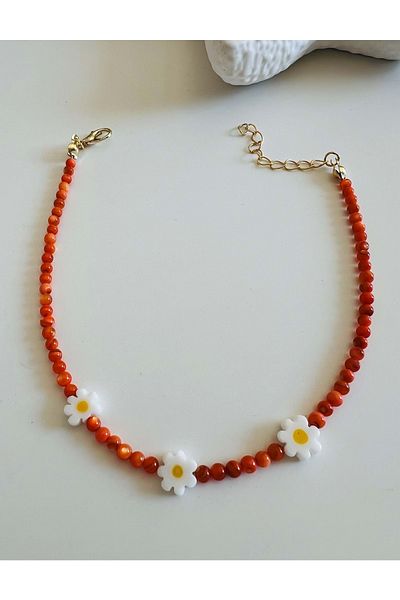 ACAR TAKI Red Beaded, Daisy Anklet 23+4 cm Acr5663