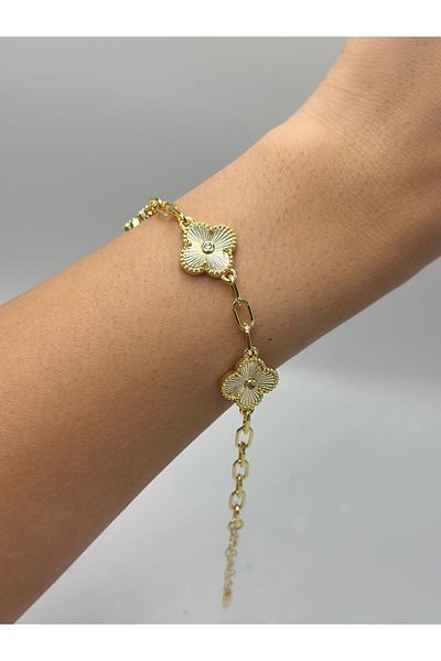 MyladyAccessoriess Clover Steel Bracelet with Stripe Plate Detail