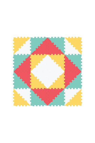 LUDIRO Puzzle Carpet, Mix & Match Triangles, 16 Pieces 32x32 Cm, Non-Slip, 4 Pastel Colors