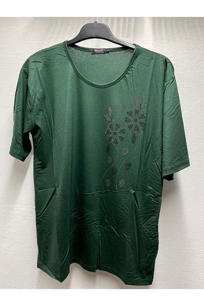 NEZİR Self-Stone Summer Spring Lycra Mother Women's Short Sleeve Bluz Combed Cotton