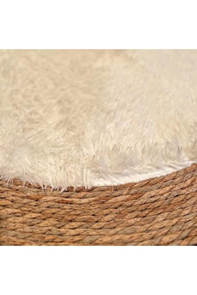 genric FFD Round Jute and White Plush Area Rug 120x120cm – Soft, Eco-Friendly Natural Fiber Carpet